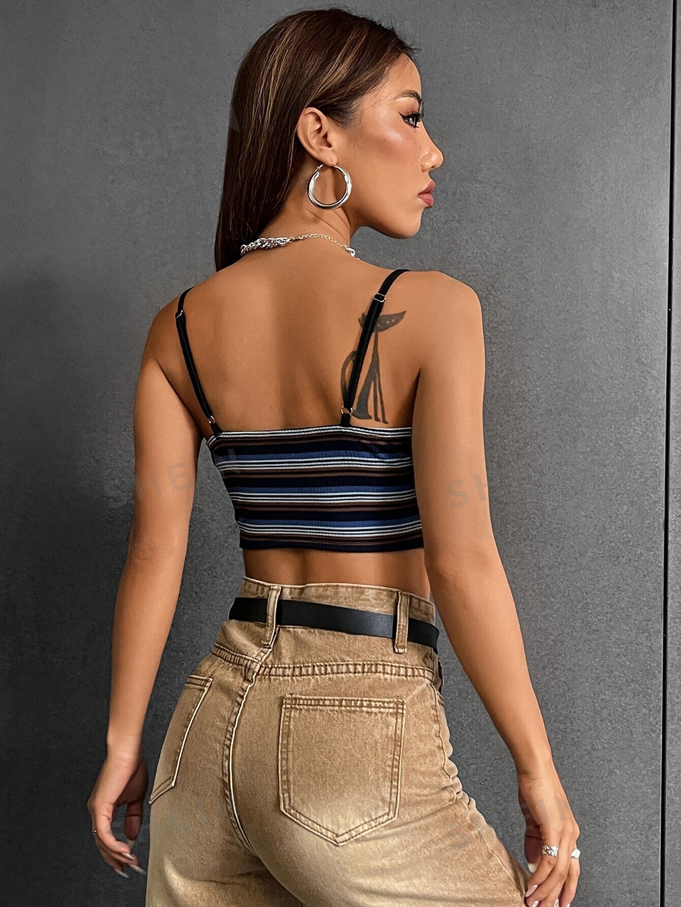 Summer  Y2k Striped Print Crop Cami Top