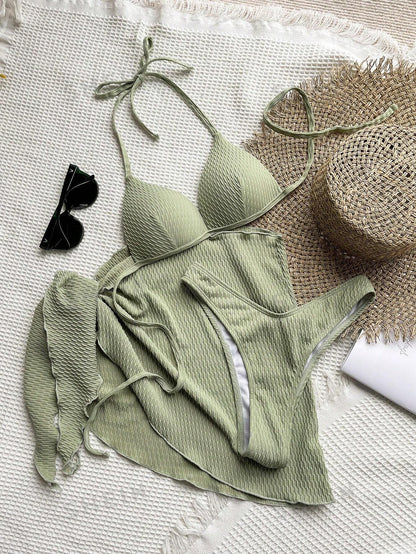 Swim Basics Textured 3 Piece Bikini Set