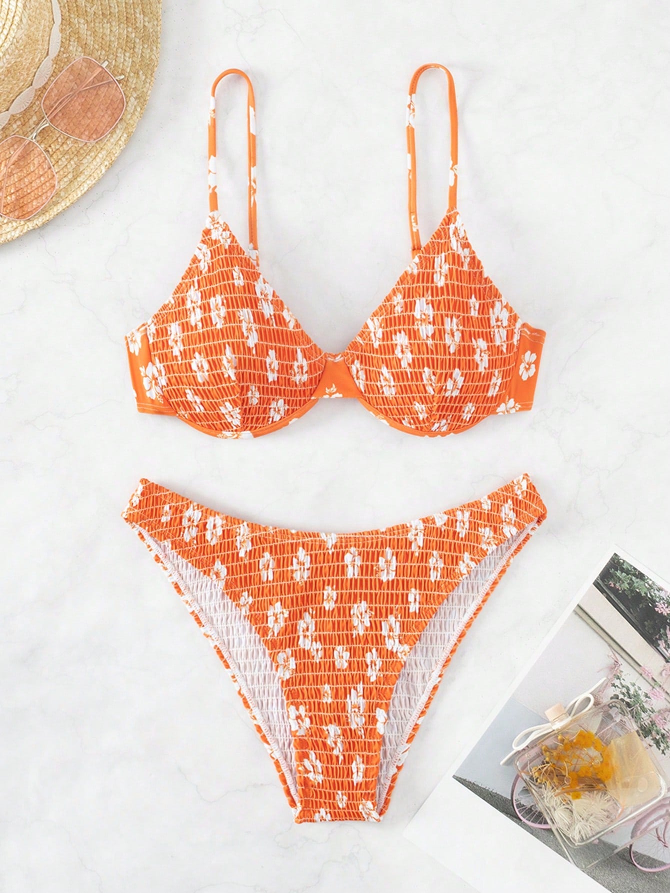 Floral Smocked Underwire Bikini Swimsuit