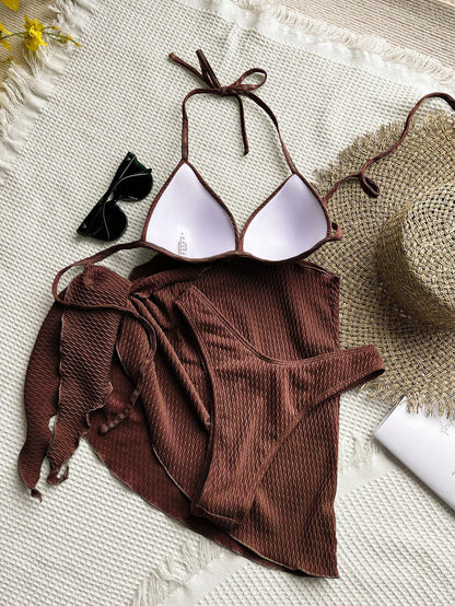 Swim Basics Textured 3 Piece Bikini Set