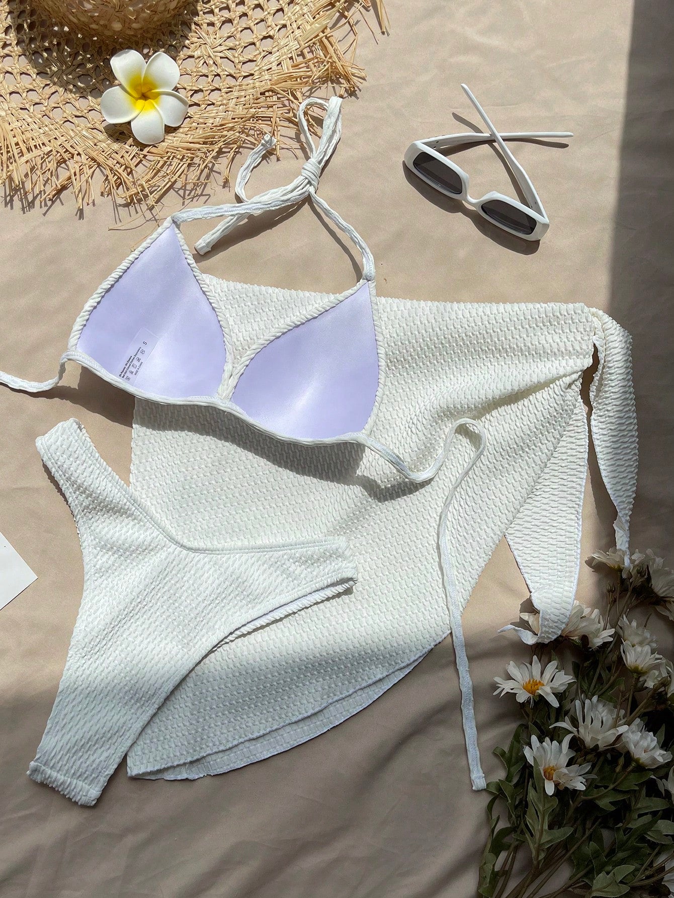 Swim Basics Textured 3 Piece Bikini Set