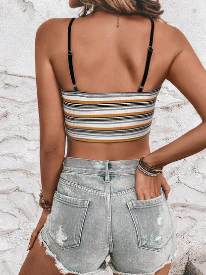 Summer  Y2k Striped Print Crop Cami Top