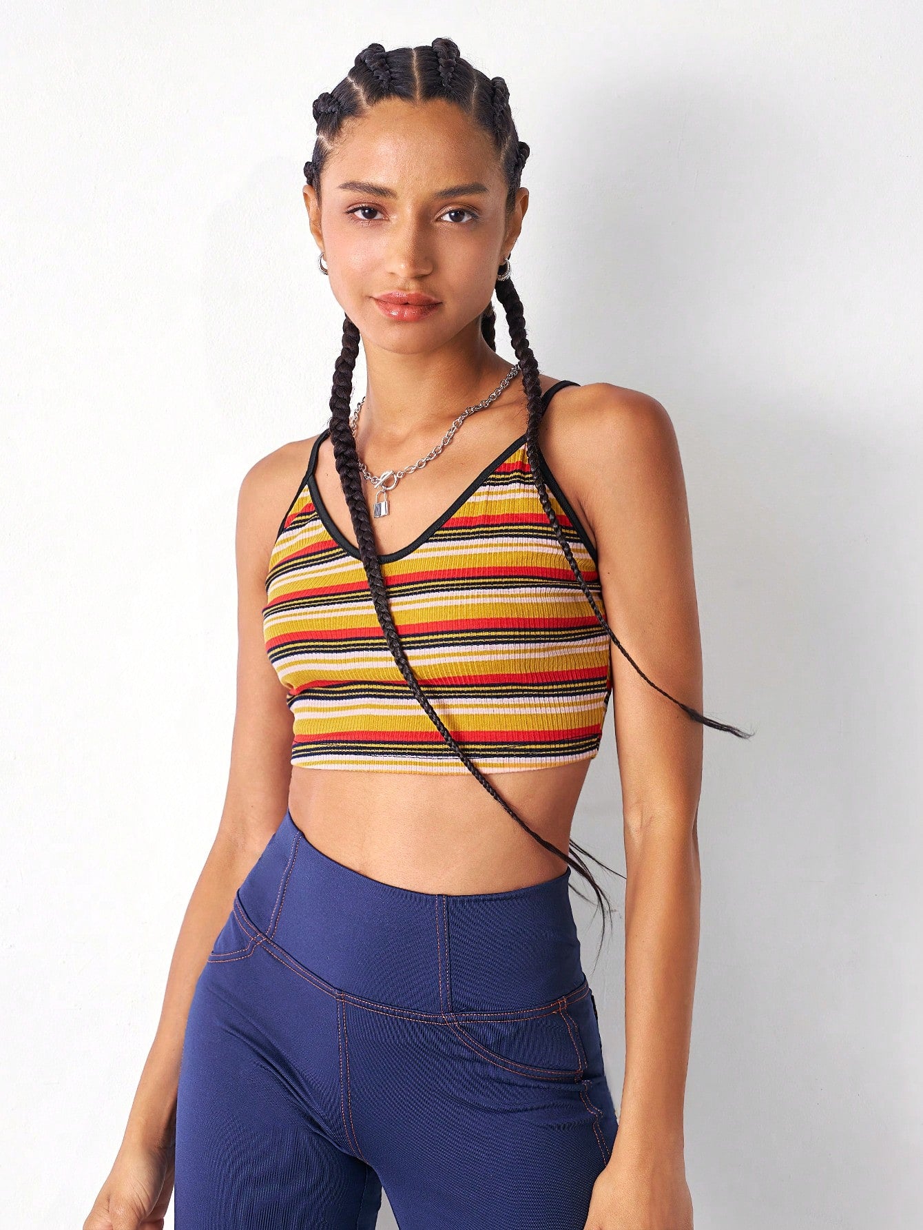 Summer  Y2k Striped Print Crop Cami Top