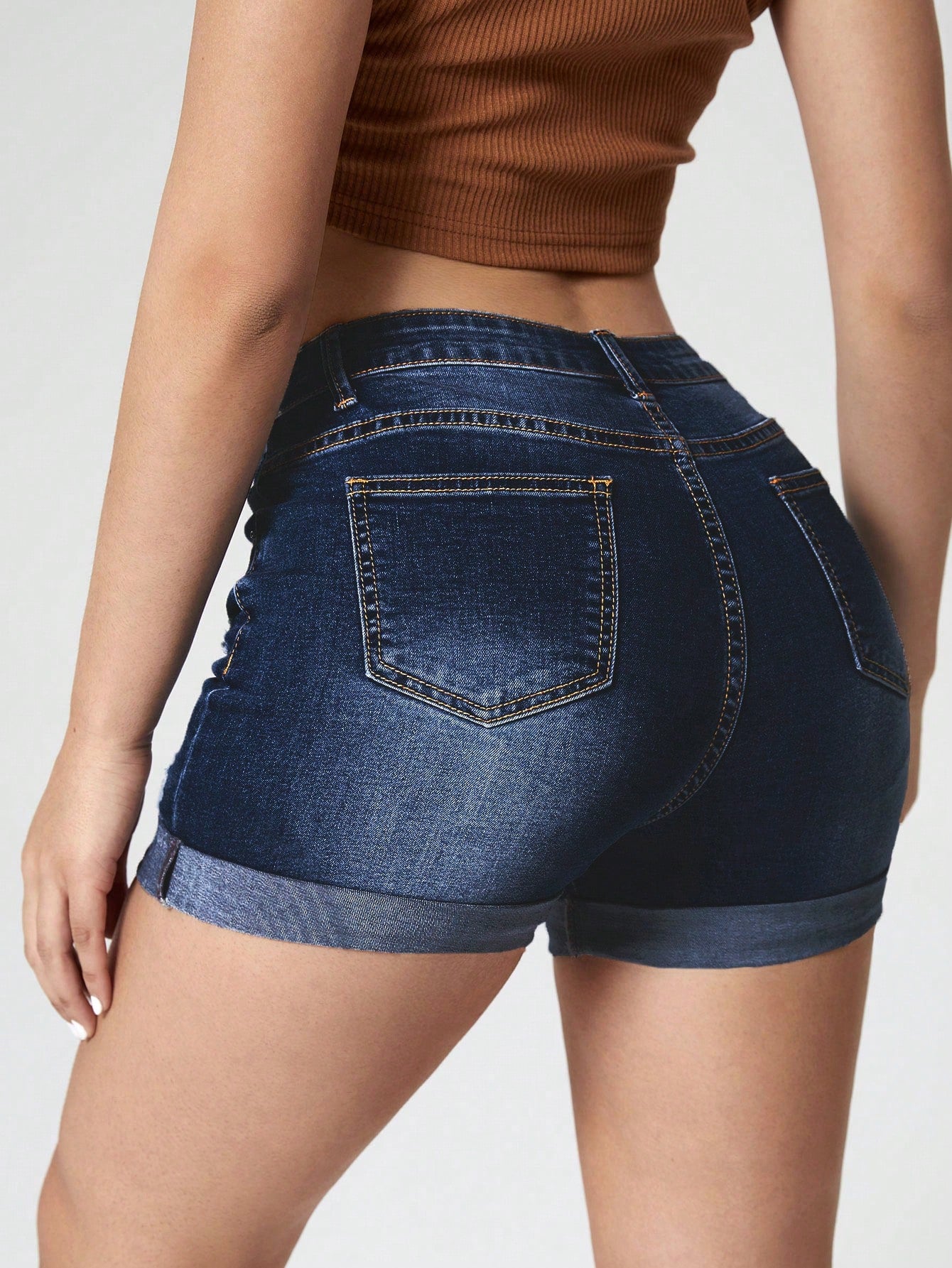 Ripped Roll Up Hem Denim Shorts