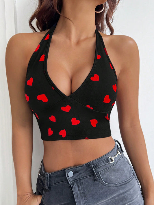 Black Love Heart Knitted Halter Top