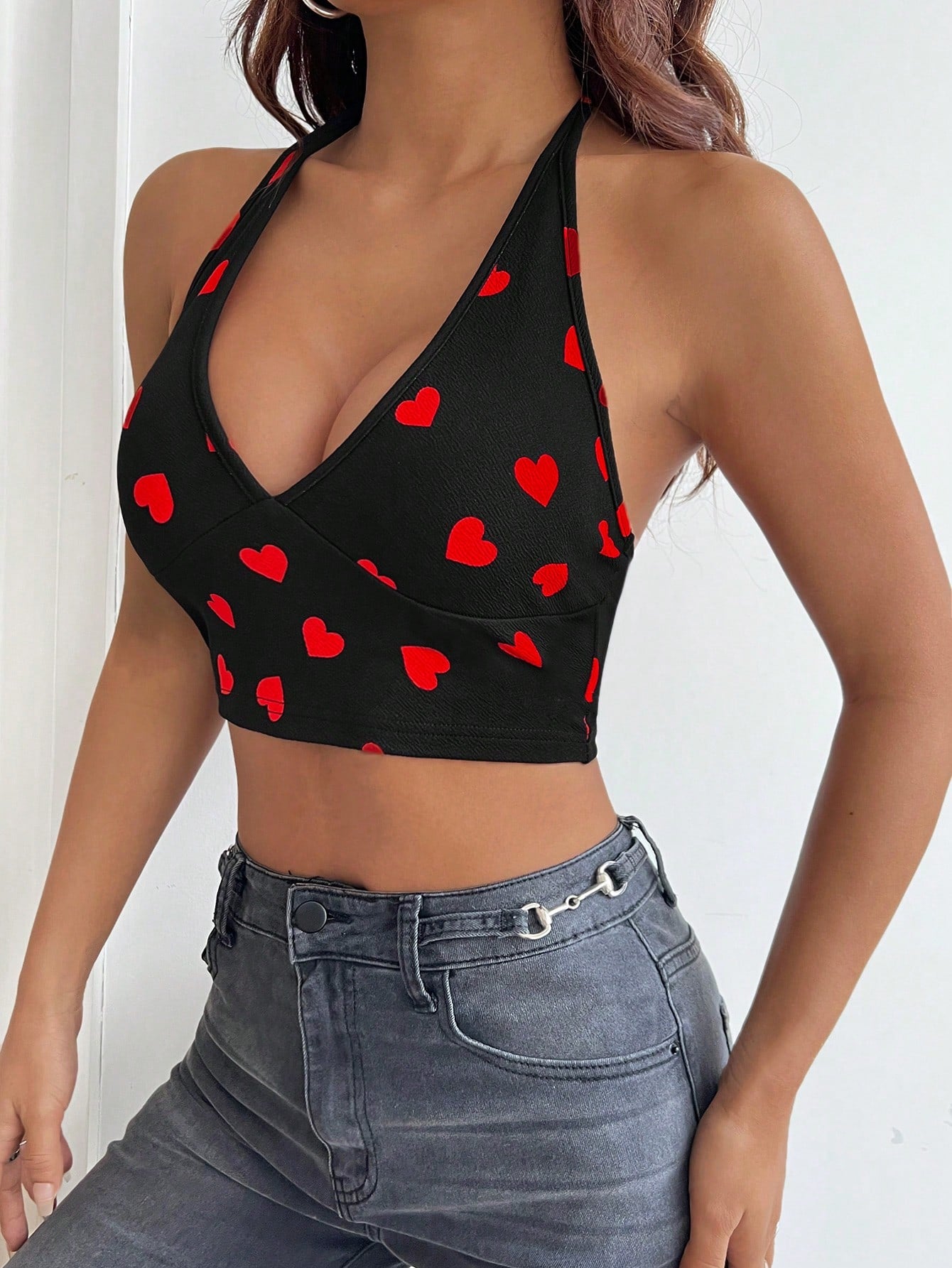 Black Love Heart Knitted Halter Top