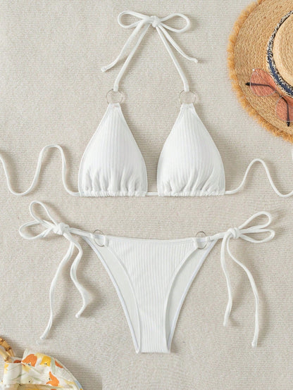 Swim Vcay Ring Detail Triangle Cup Tie-side Bikini Swimsuit Set